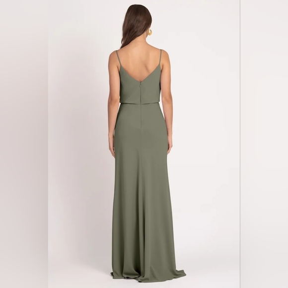 Jenny Yoo Tessa Moss Green Cowl Neck Floor Length Bridesmaid Dress Formal Sz 12 - Picture 2 of 15